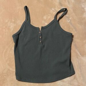 Bozzolo Green Ribbed Cropped Tank Top with Button Detail Sz L